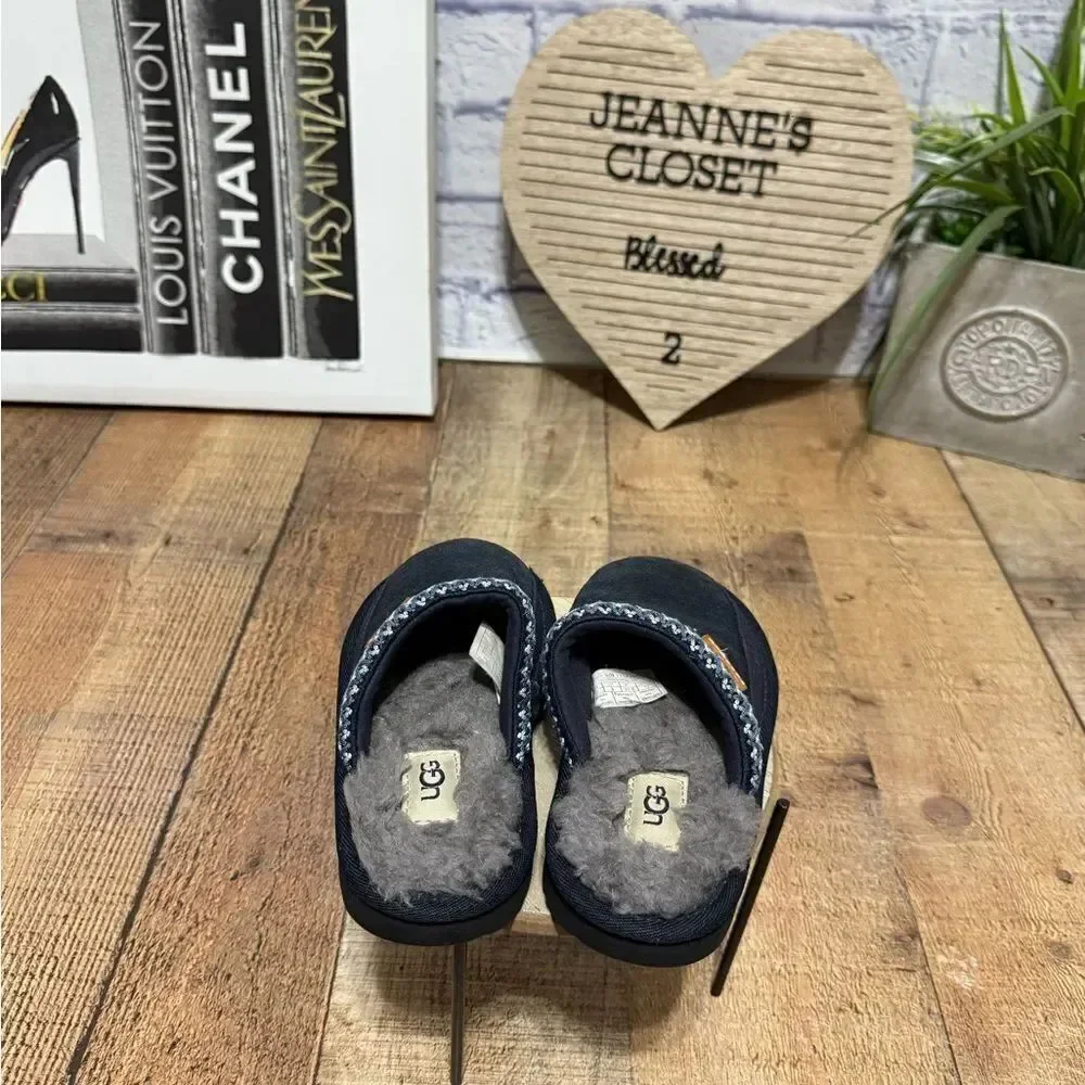Ugg Tasman II Youth Navy Blue Suede Mule Moccasin Shearling Footbed 10
